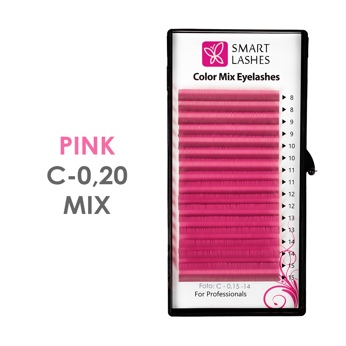 Roze wimpers - C - 0,20 mm x 8 - 15 mm - 16 lijnen | Smart Lashes